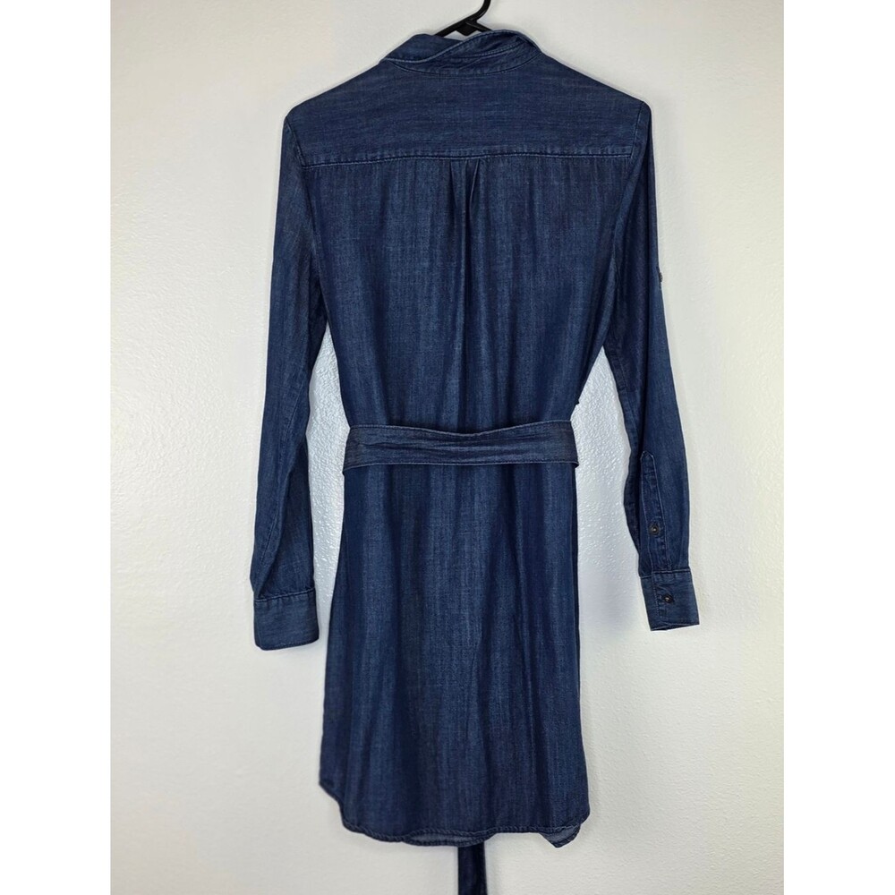 Banana Republic Blue Chambray Denim Tie Waist Long Sleeve Button Up Dress 6 - Picture 6 of 10